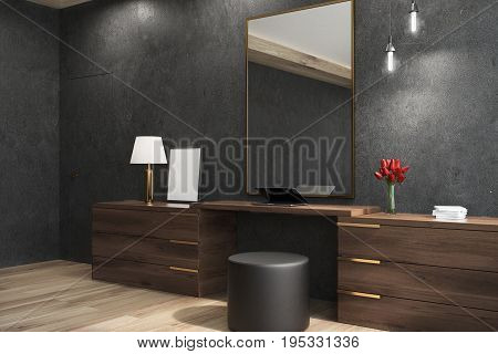 Black Living Room With A Mirror, Side View