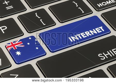 Internet in Australia concept on kayboard 3D rendering