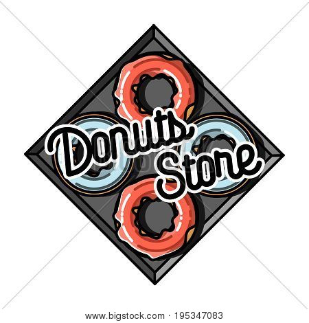 Color vintage donuts store emblem. Vector illustration, EPS 10