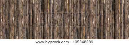 Panorama old wood board brown with patina tree vertical lines