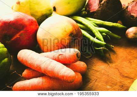 Freshly picked fruits and vegetables from a nearby farmer's market.