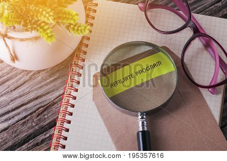Business Concept : Affiliate Program Written On Envelope With Wooden Background.