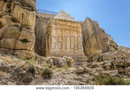 The Tomb of Zechariah in Kidron Valley or King's Valley near the walls of the Old City of Jerusalem Israel