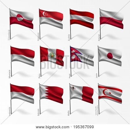 Collection of flags of world on flagpole