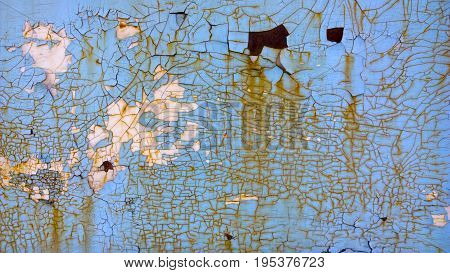 Old Blue Paint Peeling Texture. Vintage Grunge Background