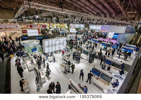 HANNOVER GERMANY - MARCH 15 2016: Hall 2 at CeBIT information technology trade show in Hannover Germany on March 15 2016.