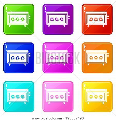 CD changer icons of 9 color set isolated vector illustration