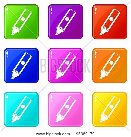 Permanent marker icons of 9 color set isolated vector illustration