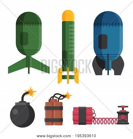 Bomb dynamite fuse vector illustration. Grenade attack power ball burning detonation. Explosion fire military destruction design aggression object.