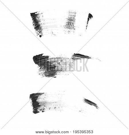Vector set of different black brush strokes isolated on white background. Ink spray ragged coarse isolated element. Grunge. Stroke dirty trace illustration