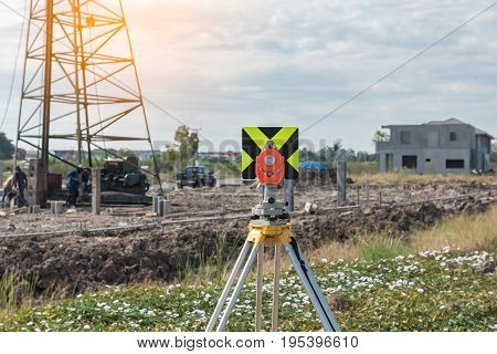 Civil Engineering And Construction Projects With Survey Equipment Tacheometer