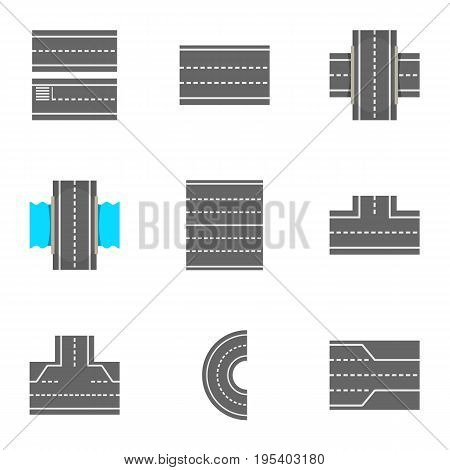 Types of roads icons set. Cartoon set of 9 types of roads vector icons for web isolated on white background