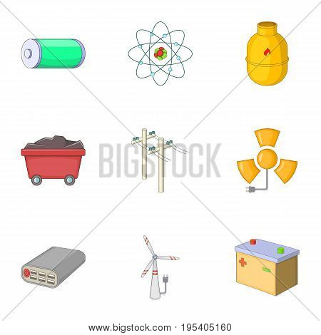 Energy resource icons set. Cartoon set of 9 energy resource vector icons for web isolated on white background