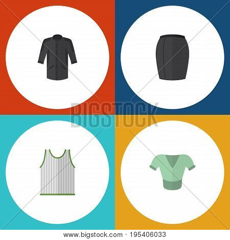 Flat Icon Garment Set Of Uniform, Stylish Apparel, Singlet And Other Vector Objects. Also Includes Apparel, Skirt, Sleeveless Elements.