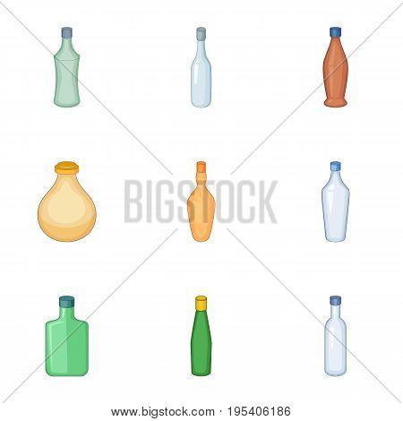 Emprty bottle of alcohol icons set. Cartoon set of 9 emprty bottle of alcohol vector icons for web isolated on white background