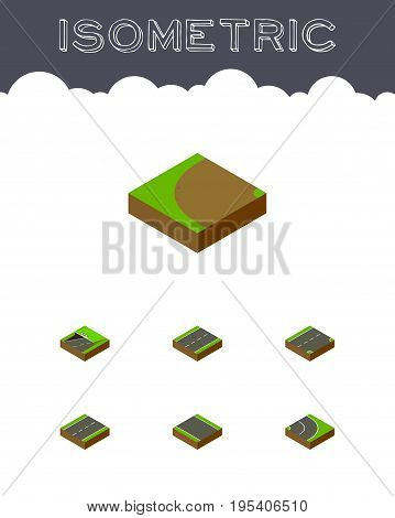 Isometric Road Set Of Driveway, Asphalt, Without Strip And Other Vector Objects. Also Includes Rotation, Unilateral, Turning Elements.