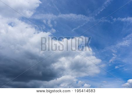 View on beautiful white clouds in a blue sky. Big Clouds and Skies in the Morning. Fresh Air. Cloudy Weather. Cloud Formations. White Clouds