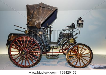 STUTTGART GERMANY- MARCH 19 2016: Vintage car Benz Viktoria 1893. Mercedes-Benz Museum.