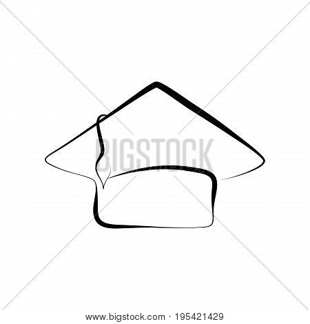 Graduation cap vector illustration on white background. Hand-drawn graduation hat isolated. Ink pen doodle student cap. Graduation day celebration symbol. Calligraphic scholar hat stamp icon or logo
