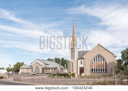 KEIMOES SOUTH AFRICA - JUNE 12 2017: The Dutch Reformed Church and hall in Keimoes in the Northern Cape Province
