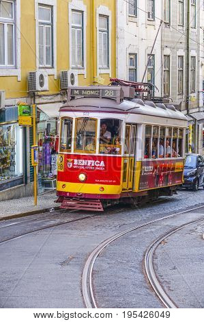 Sightseeing tram in the historic district of Lisbon - Lisbon 2017