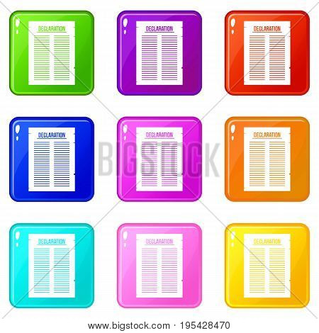 Declaration of independence icons of 9 color set isolated vector illustration