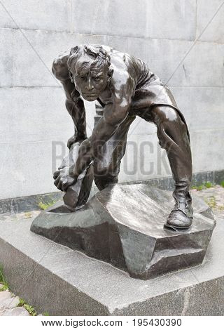 MOSCOW - JULY 5: Cobblestone As Weapon of Proletariat statue in Krasnopresnensky Square on July 5 2017 in Moscow. This Park is located in the center of Moscow.