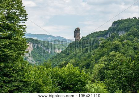 Katskhi Pillar. Georgian Landmarks. Man's Monastery Near The Village Of Katskhi. The Orthodox Church