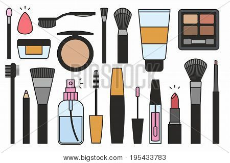 vector collection of isolated colorful makeup tools icons