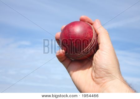 Close Up di una palla di Cricket essere catturata contro un cielo blu.