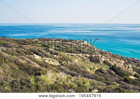 Seascape With green Hills And Indented Coastline