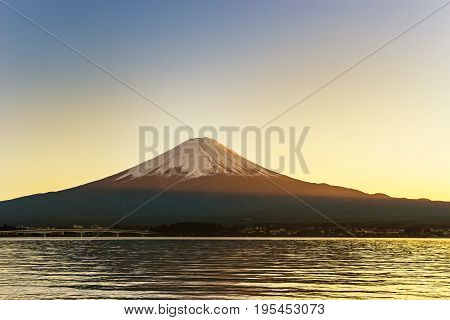 abstract sunset on kawaguchiko lake and mountain fuji - can use to display or montage on product