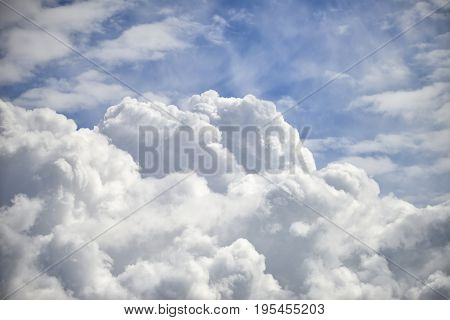 Dramatic Cumulus Clouds With High Level Cirrocumulus Clouds For Use As Background