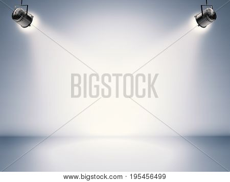 3d rendering empty stagy with shiny spotlight