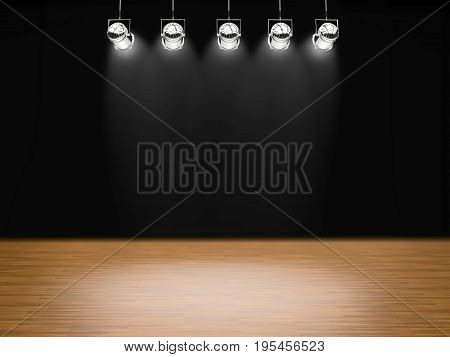 3d rendering empty stagy with shiny spotlight