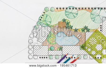 Landscape architect design backyard plan for villa .