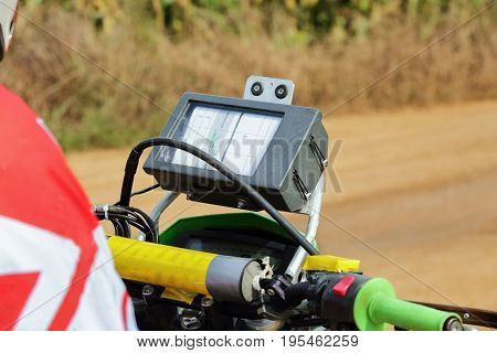 Rally motorcycle roadbook , navigation instruments on the bars bike .