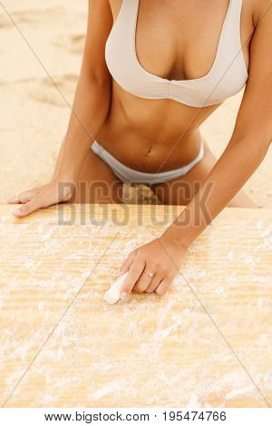 Beautiful Sporty Surfer Girl At The Beach.