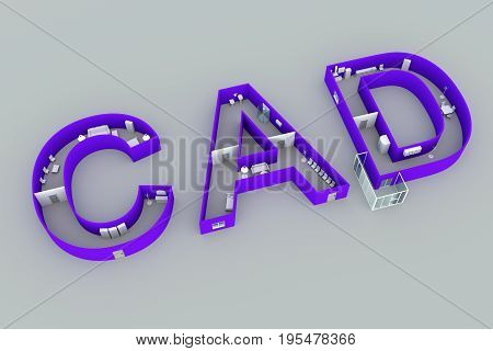 CAD in interior design on white background 3D illustration