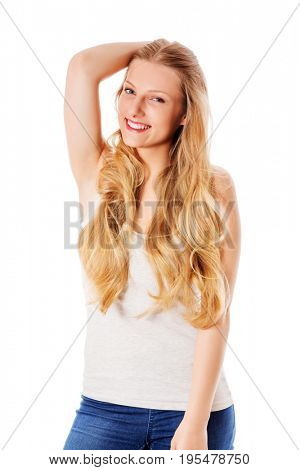 Beautiful young woman with gorgeous hairstyle.