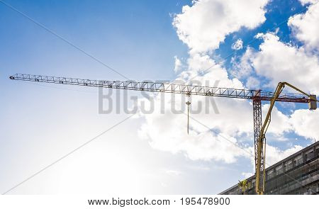 Protaras, Cyprus - February, 15, 2017. Construction's cars working on the construction of a new hotel in Protaras. Urban scene
