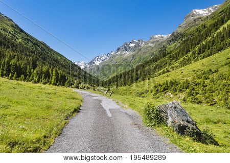 Road Through Jamtal Valley Near Galtur, Austria