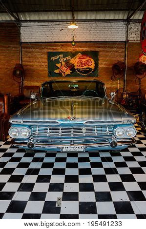 BANGKOK THAILAND - March 26 2017: Show old chevrolet car at Night market Srinakarin road that name is train market. This market is open every Wednesday to sunday.