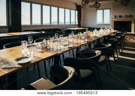 Served Table In Tasting Room In Winery