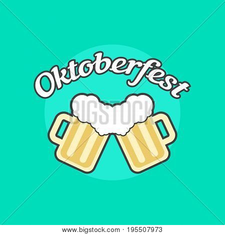 oktoberfest icon with toby jugs. concept of placard, bavaria, october fest, brewing, food celebration. isolated on green background. flat style trend modern logotype design vector illustration