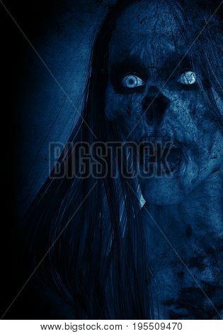 3d illustration of scary ghost woman in the dark ,Movie poster,wallpaper or book cover ideas