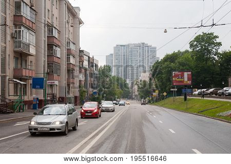 MOSCOW - JULY 13: View on Shmitovsky Street on July 13 2017 in Moscow. Shmitovski Street is located in the Central Administrative District of Moscow.