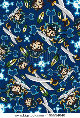 Cartoon Pirate Captain with Skull and Crossbones