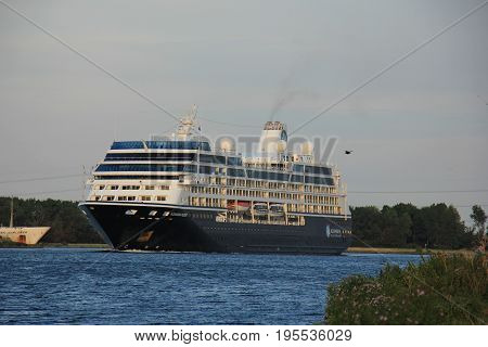 Velsen The Netherlands - August 27th 2016: Azamara Quest a cruise ship owned and operated by Azamara Club Cruises on North Sea Canal