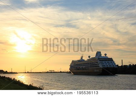 Velsen The Netherlands - August 27th 2016: Azamara Quest a cruise ship owned and operated by Azamara Club Cruises on North Sea Canal